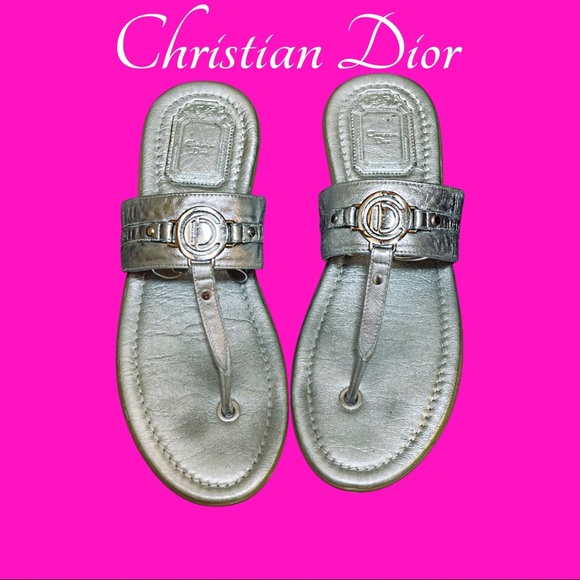 Dior silver leather thong sandals